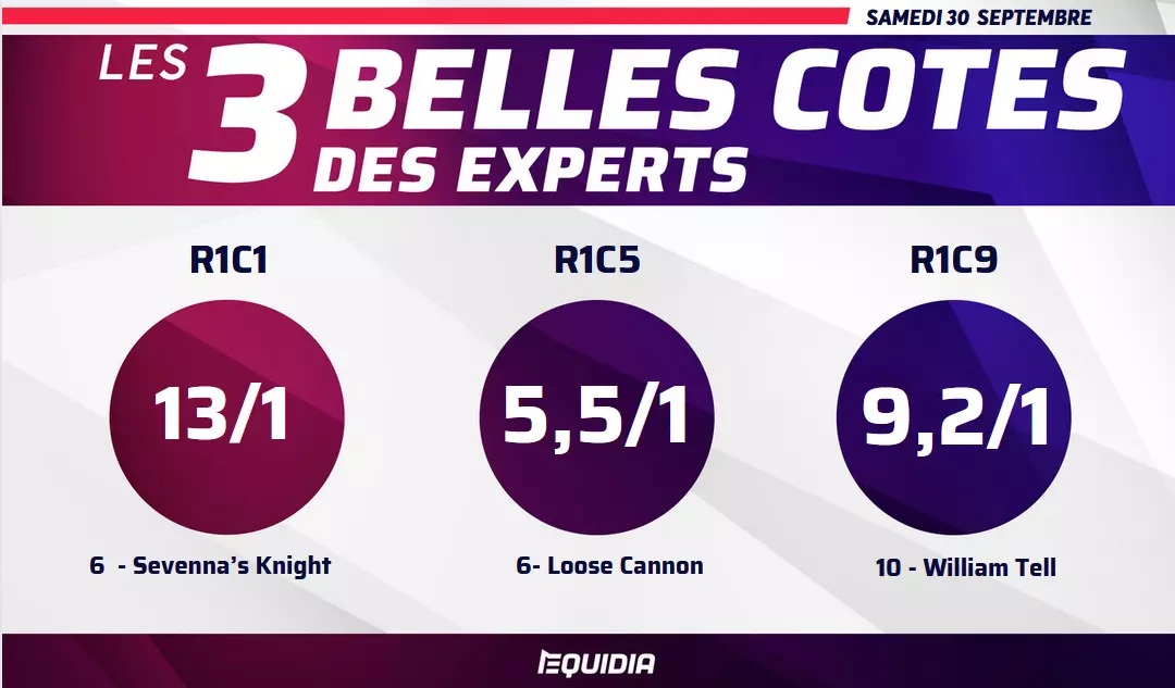 Les 3 belles cotes des experts de ce samedi 30 septembre 2023