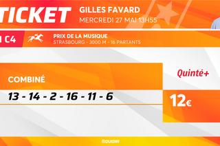 Le ticket de Gilles Favard pour le Quinté+ du mercredi 27 mai à Strasbourg