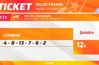 Le ticket de Gilles Favard pour le Quinté+ du mardi 10 mars à Saint-Cloud