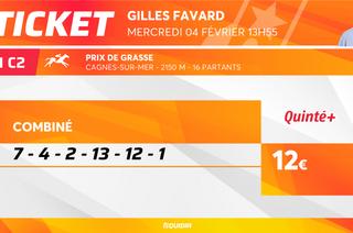 Le ticket de Gilles Favard pour le Quinté+ du mercredi 4 février à Cagnes-sur-Mer