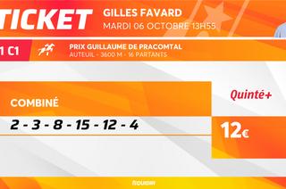 Le ticket de Gilles Favard pour le Quinté+ du mardi 6 octobre à Auteuil
