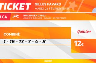 Le ticket de Gilles Favard pour le Quinté+ du mardi 24 février à Cagnes-sur-Mer