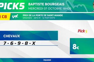 Le Pick 5 de Baptiste Bourgeais pour le mercredi 7 octobre à Enghien (R1C8)