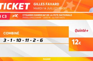 Le ticket de Gilles Favard pour le Quinté+ du mardi 14 juillet à Longchamp