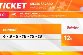 Le ticket de Gilles Favard pour le Quinté+ du mardi 20 octobre à Clairefontaine