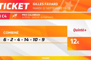 Le ticket de Gilles Favard pour le Quinté+ du mardi 22 septembre à Auteuil