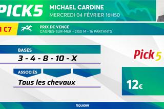 Le Pick 5 de Michael Cardine pour le mercredi 4 février à Cagnes-sur-mer