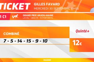Le ticket de Gilles Favard pour le Quinté+ du mercredi 30 septembre à Laval