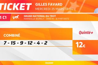 Le ticket de Gilles Favard pour le Quinté+ du mercredi 25 mars à Marseille-Borély